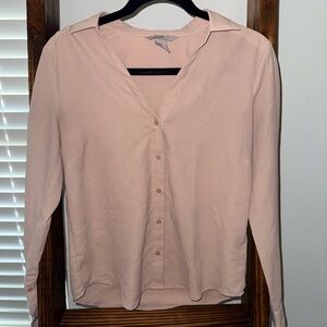 H&M Pale Pink Button-Down V-Neck Blouse